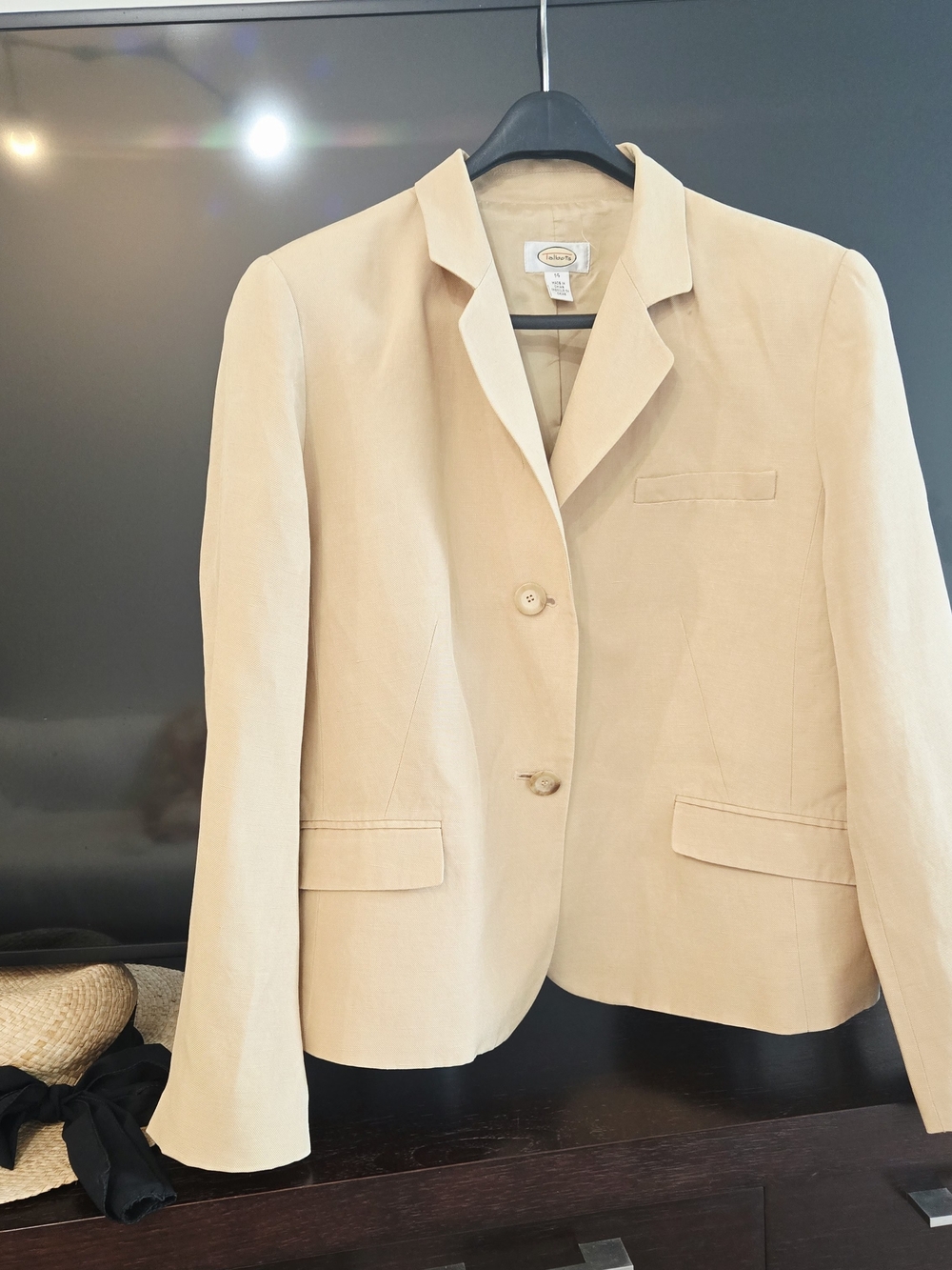 TALBOTS Silk/Linen Blend Classic Women's Beige Lightweight Blazer 14W